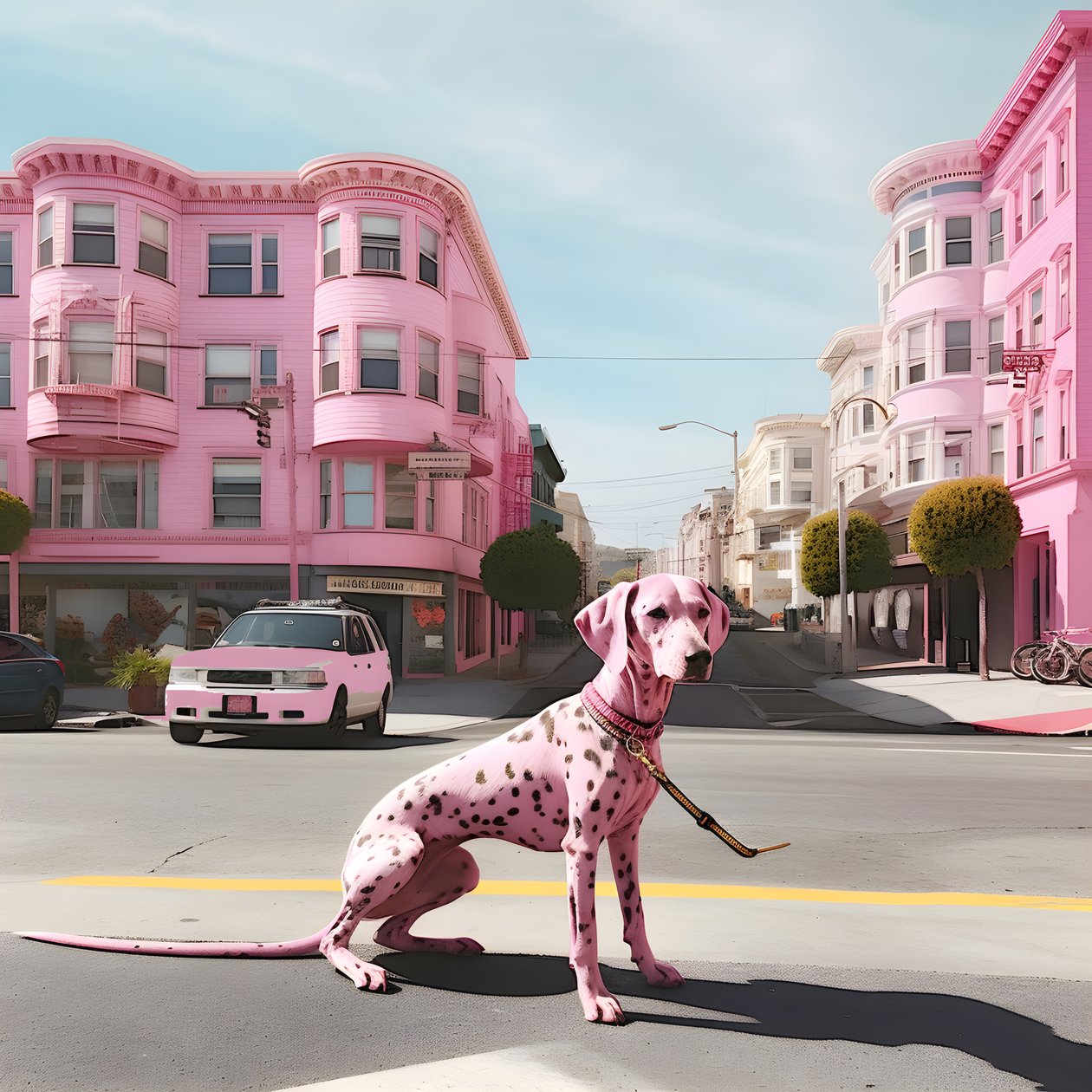 um cão cor-de-rosa no meio da cidade de São Francisco 4 de Kurt Heppke