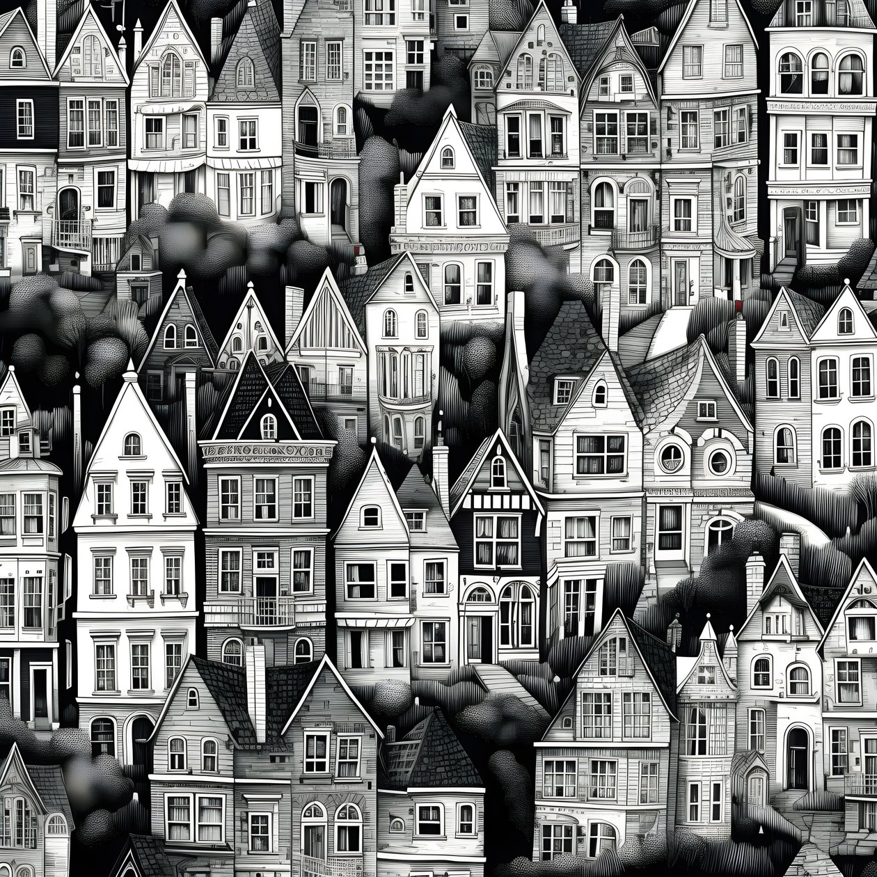 uma fotografia a preto e branco das casas 3 de Kurt Heppke