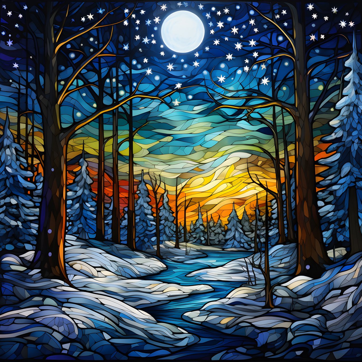 uma cena da floresta nevada com estrelas 1 de Kurt Heppke