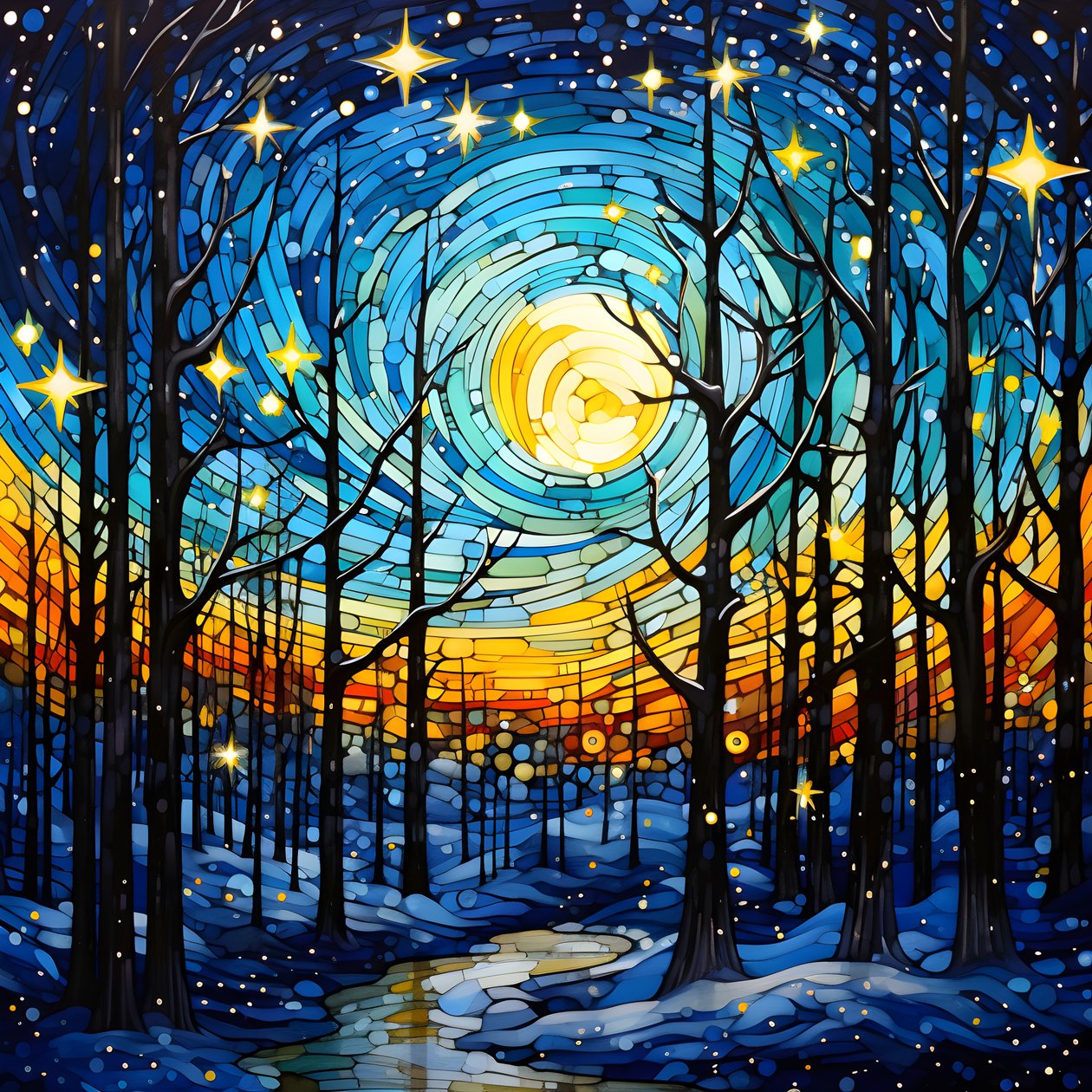 uma cena da floresta nevada com estrelas 2 de Kurt Heppke