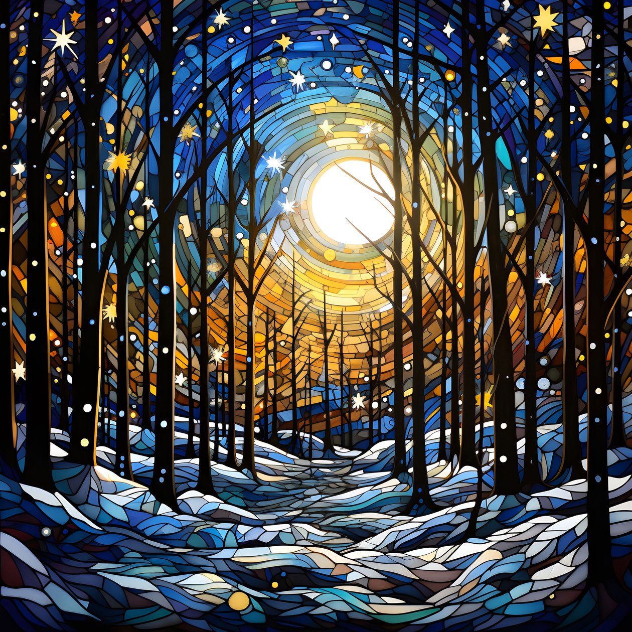 uma cena da floresta nevada com estrelas 4 de Kurt Heppke