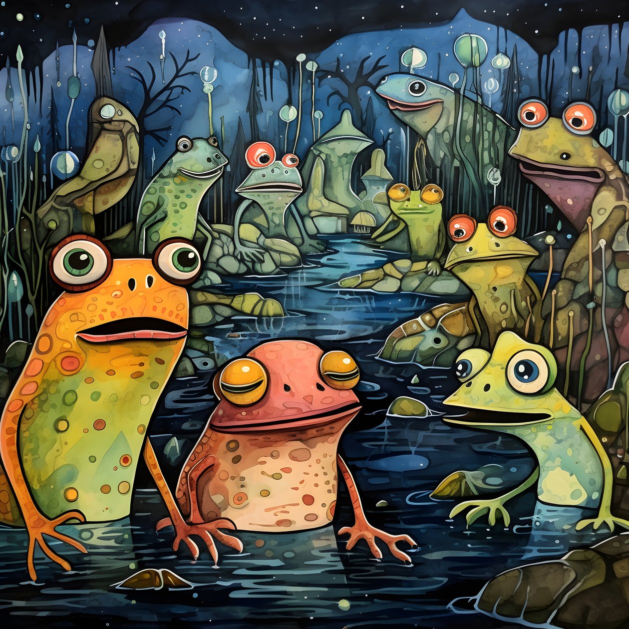 Pintura de página inteira a aguarela e tinta da China de Froeschen 1 de Kurt Heppke