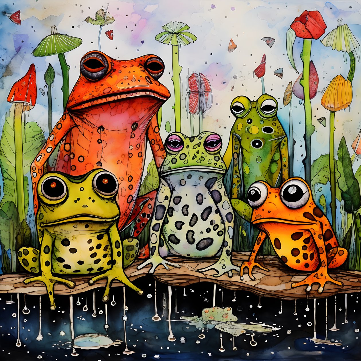 Pintura de página inteira a aguarela e tinta da China de Froeschen 2 de Kurt Heppke