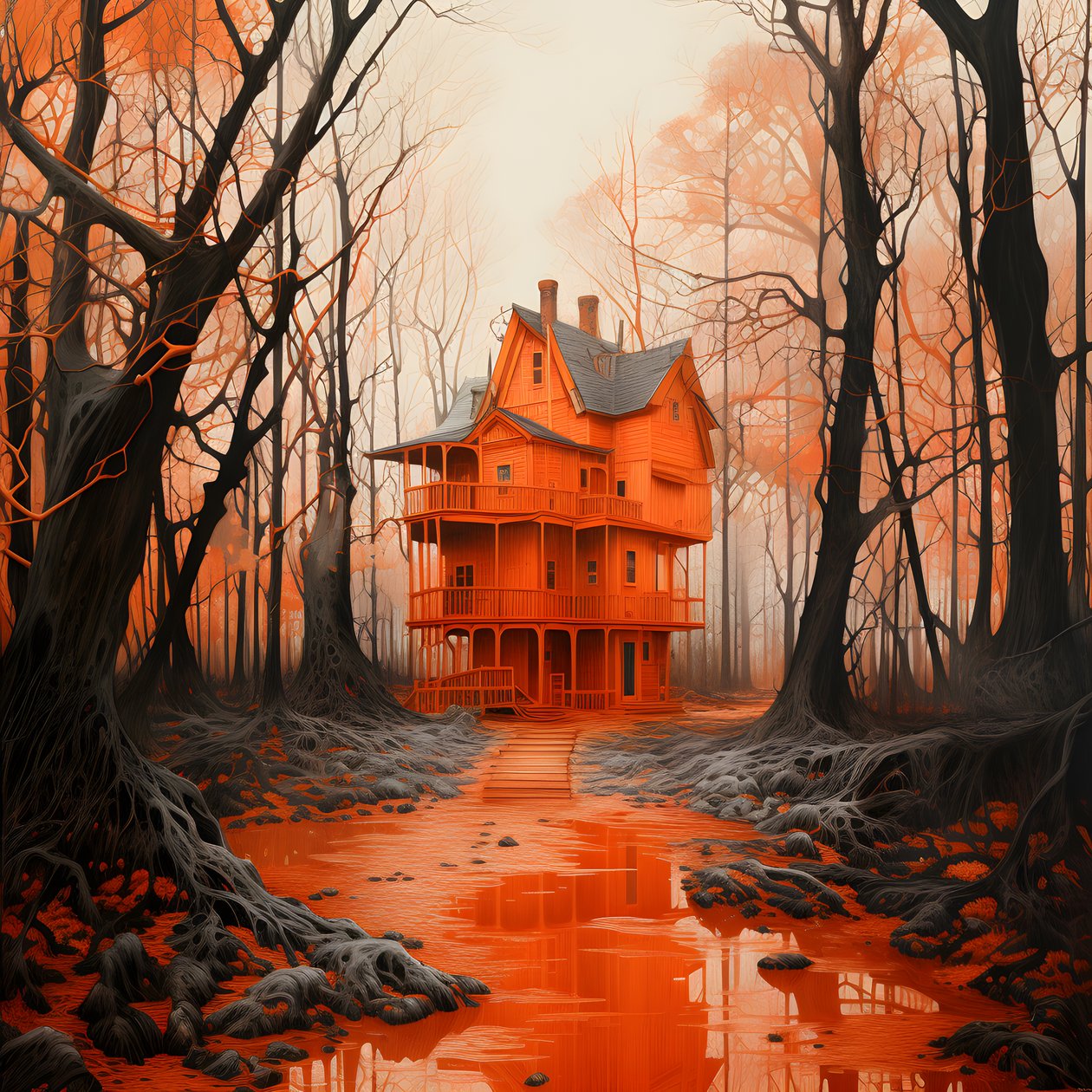 grande casa vermelha sobre fundo azul 1 de Kurt Heppke
