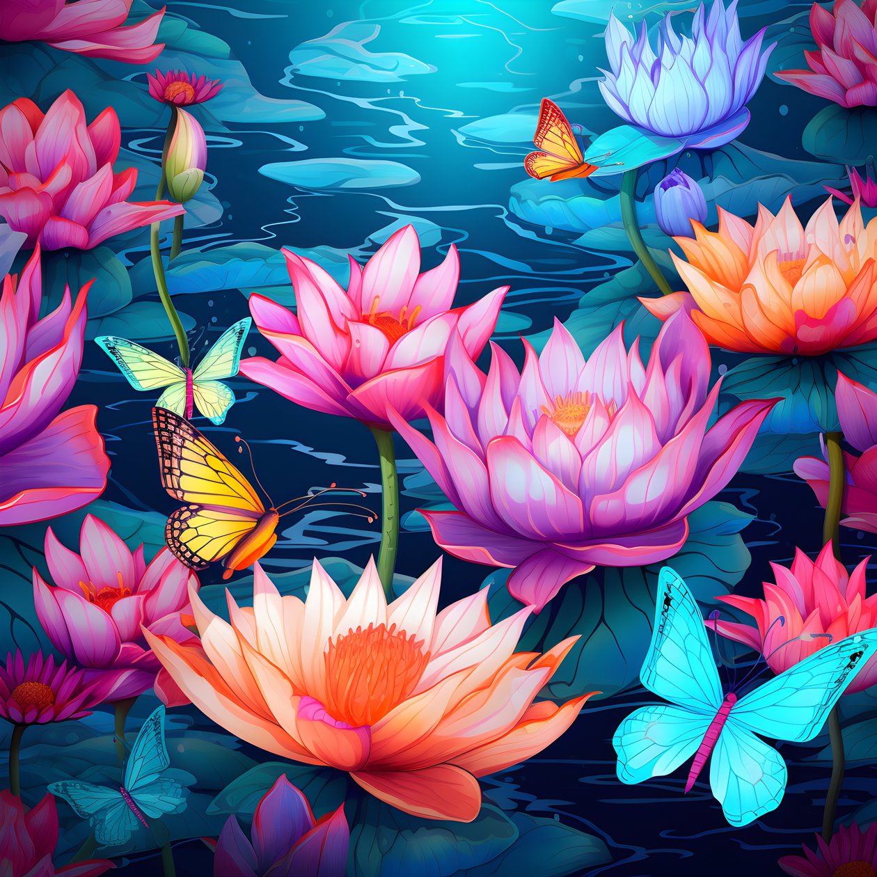Padrão sem costuras de flores de lótus e borboletas 1 de Kurt Heppke