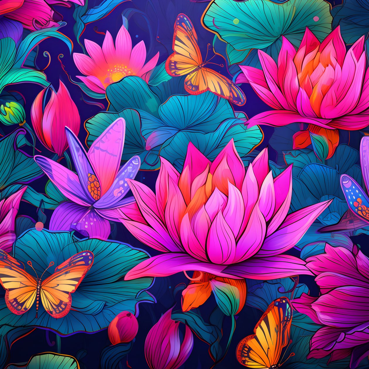 Padrão sem costuras de flores de lótus e borboletas 4 de Kurt Heppke
