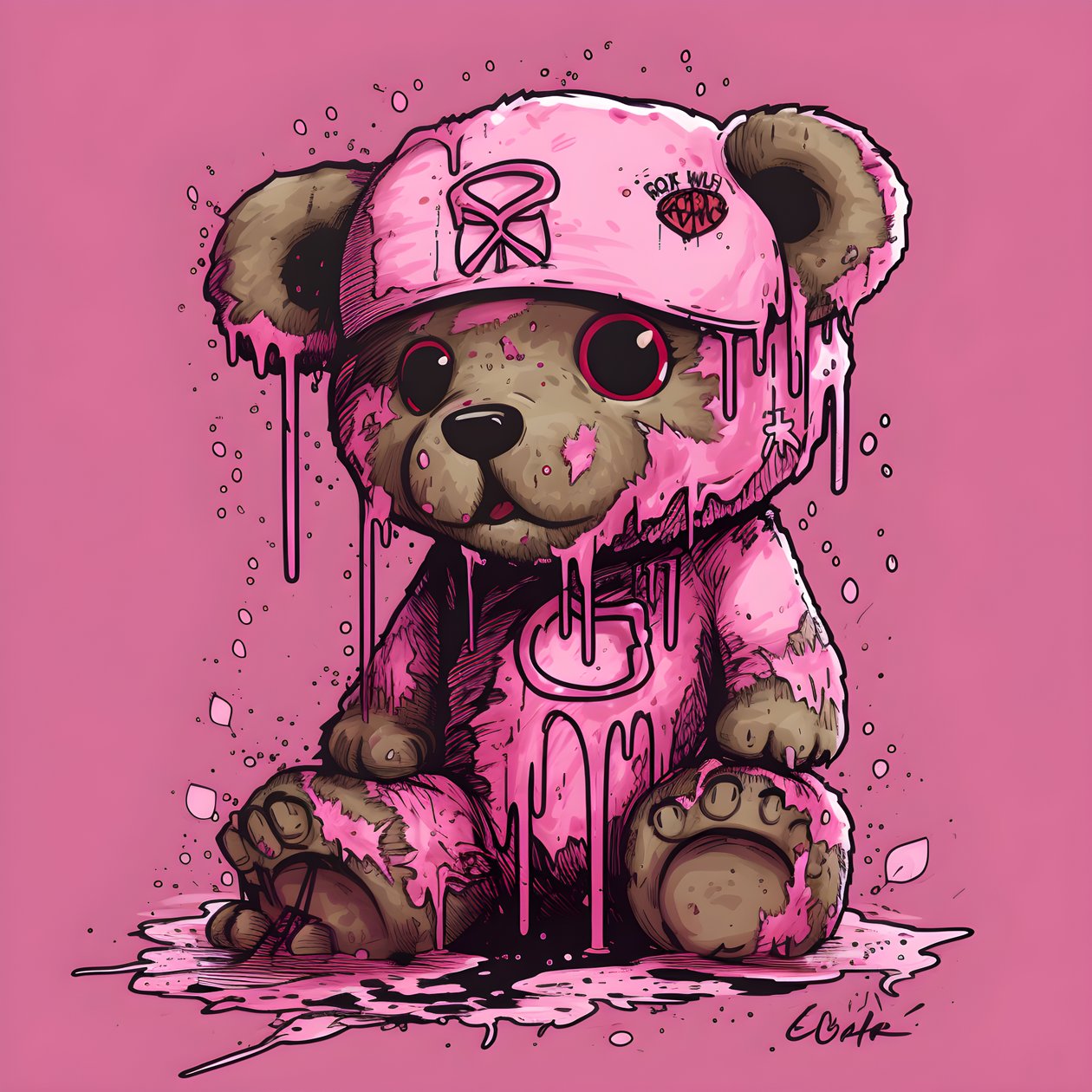 ursinho de peluche unissexo cor-de-rosa com uma tatuagem castanha na testa 4 de Kurt Heppke