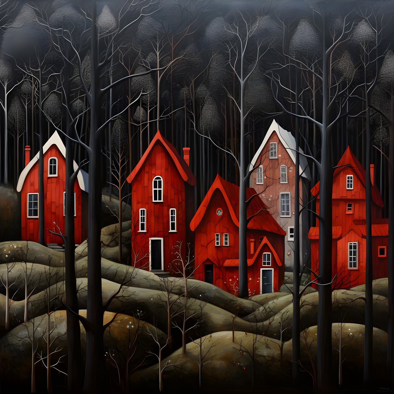 quatro casas vermelhas na floresta 3 de Kurt Heppke