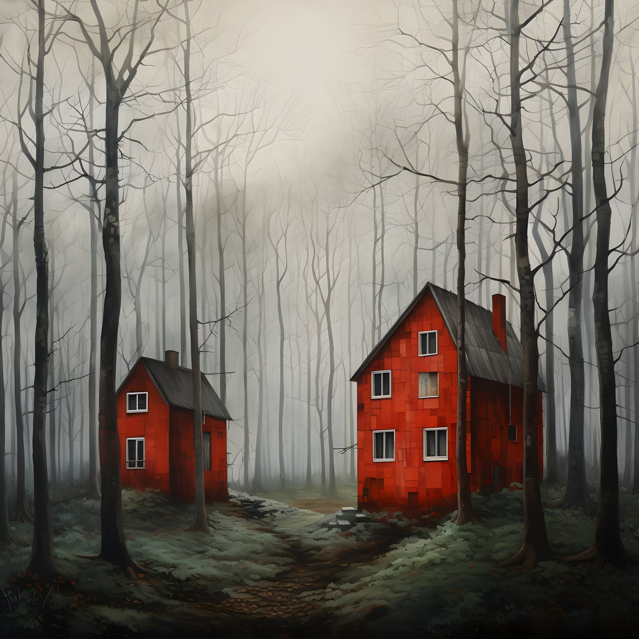 duas casas vermelhas na floresta 1 de Kurt Heppke