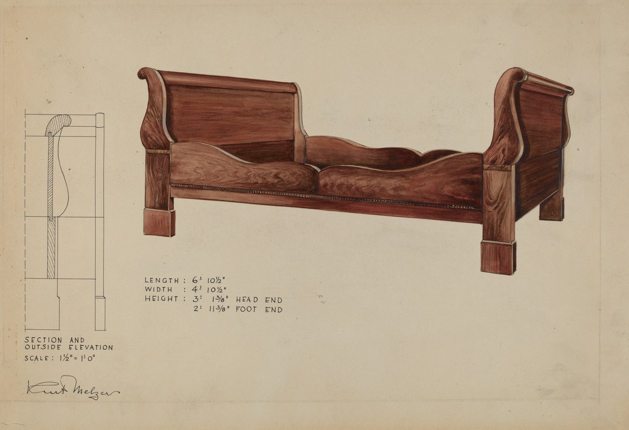 Sleigh Bed, c. 1936. de Kurt Melzer
