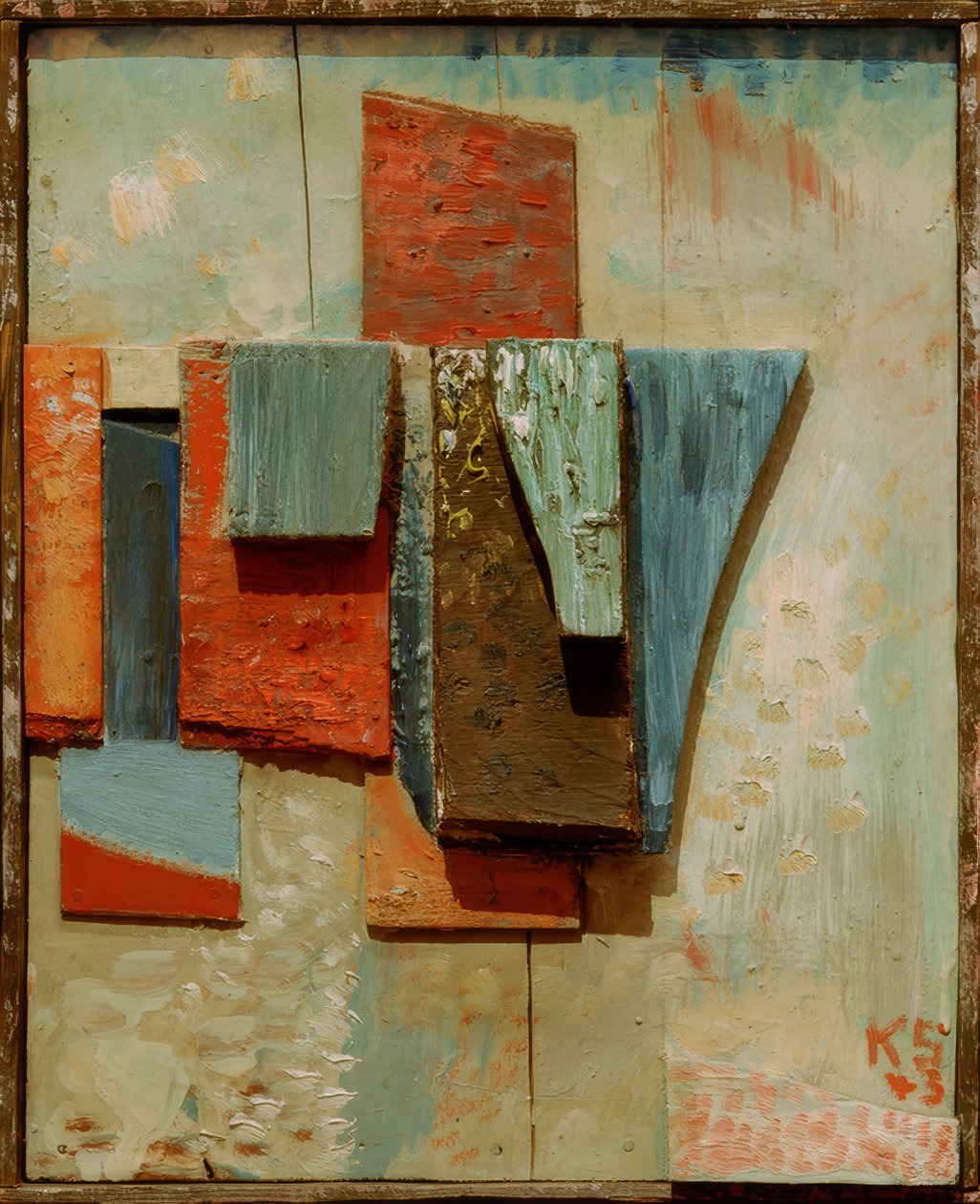 Construção de madeira colorida de Kurt Schwitters