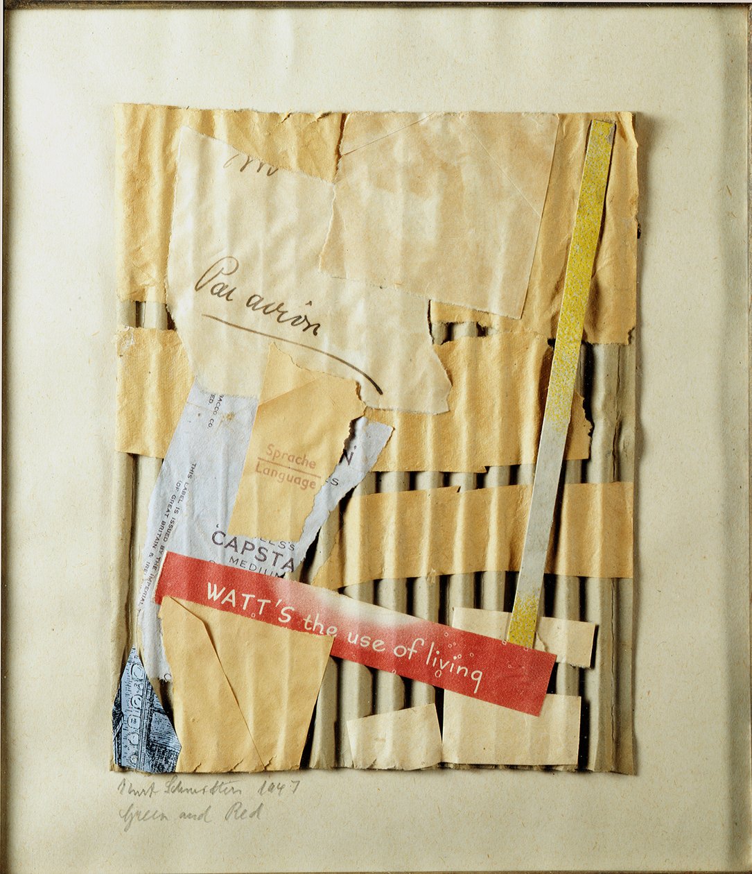 Colagem Verde e Vermelho (Verde e Vermelho) de Kurt Schwitters (1887-1948) 1947 Colecção Privada de Kurt Schwitters