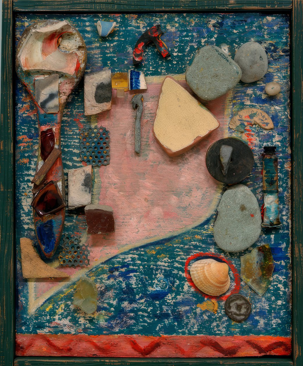 Merzbild pequeno com muitas peças de Kurt Schwitters