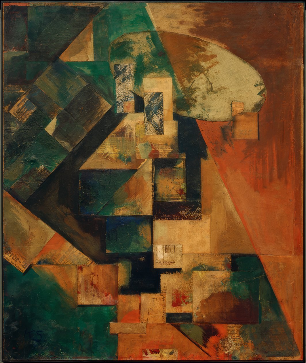Imagem Merzbild 1 B com cruz vermelha de Kurt Schwitters