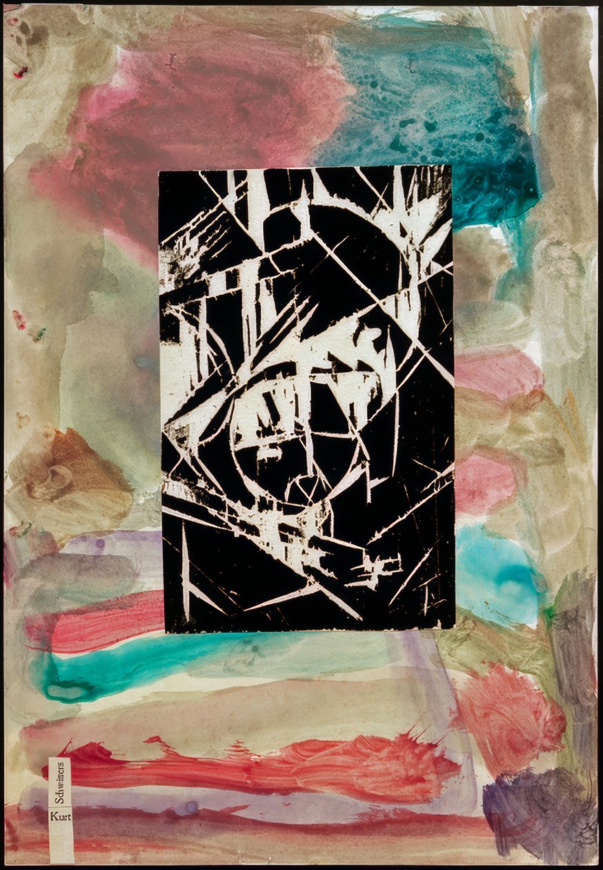 Sem título (colagem com xilogravura na pintura abstrata) de Kurt Schwitters