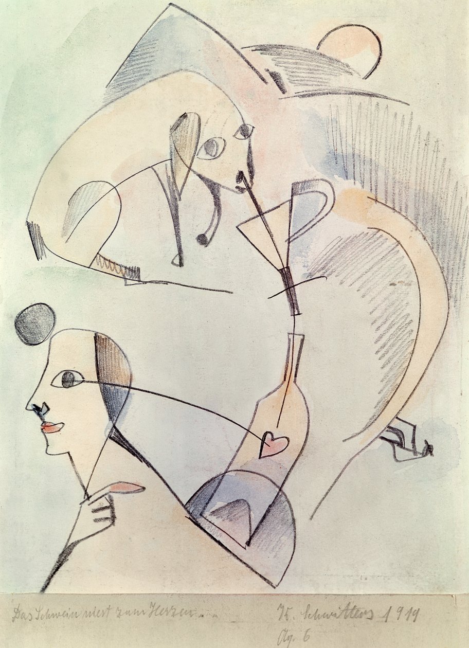 O porco espirra em direção ao coração, 1919 de Kurt Schwitters