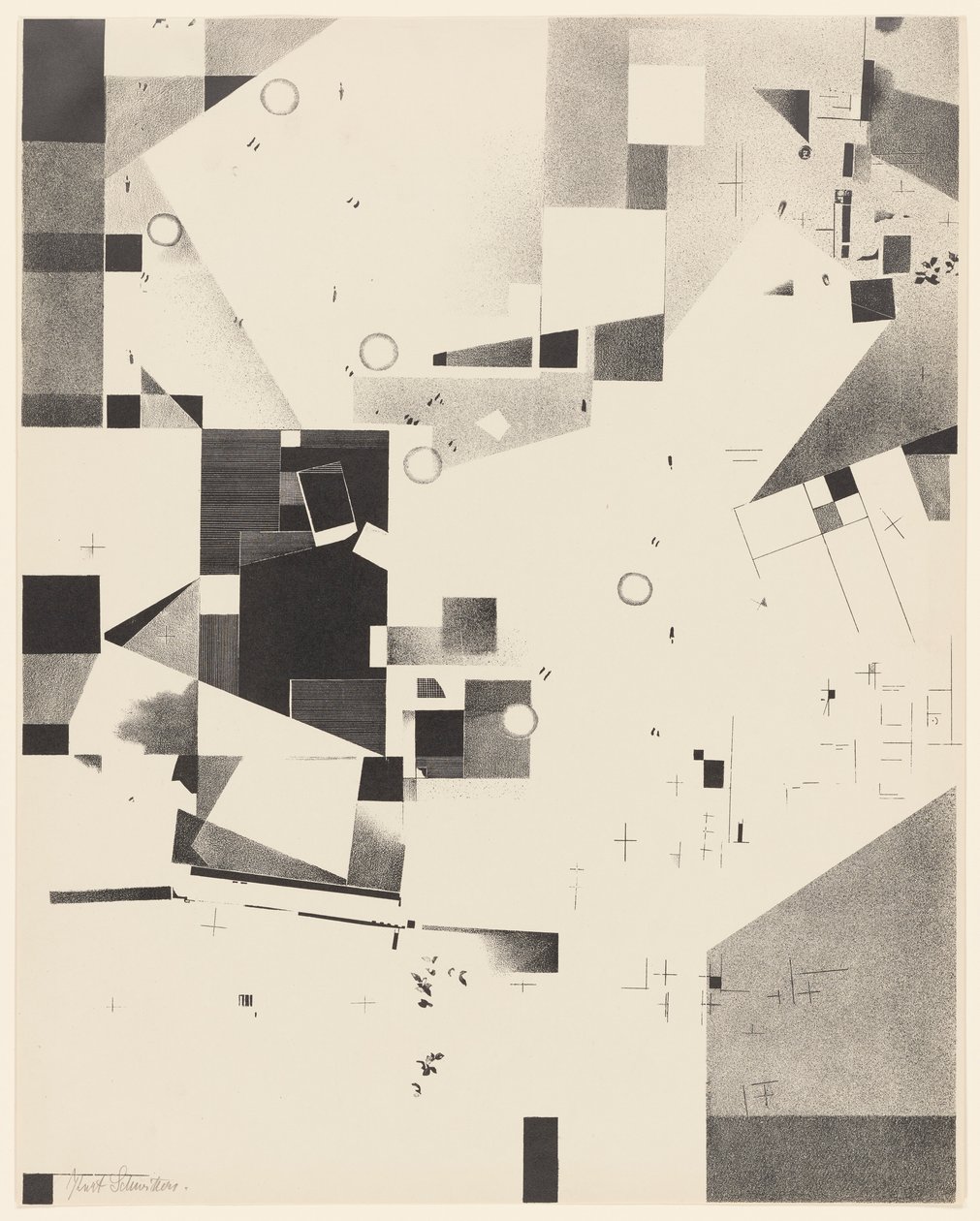 Sem título, nº 1 de 6 da carteira Merz 3. Kurt Schwitters 6 Lithos. Merz Mappe. Erste Mappe des Merzverlages (Merz 3. Kurt Schwitters 6 Lithos. Merz Portfolio. Primeiro Portfólio da Editora Merz) de Kurt Schwitters