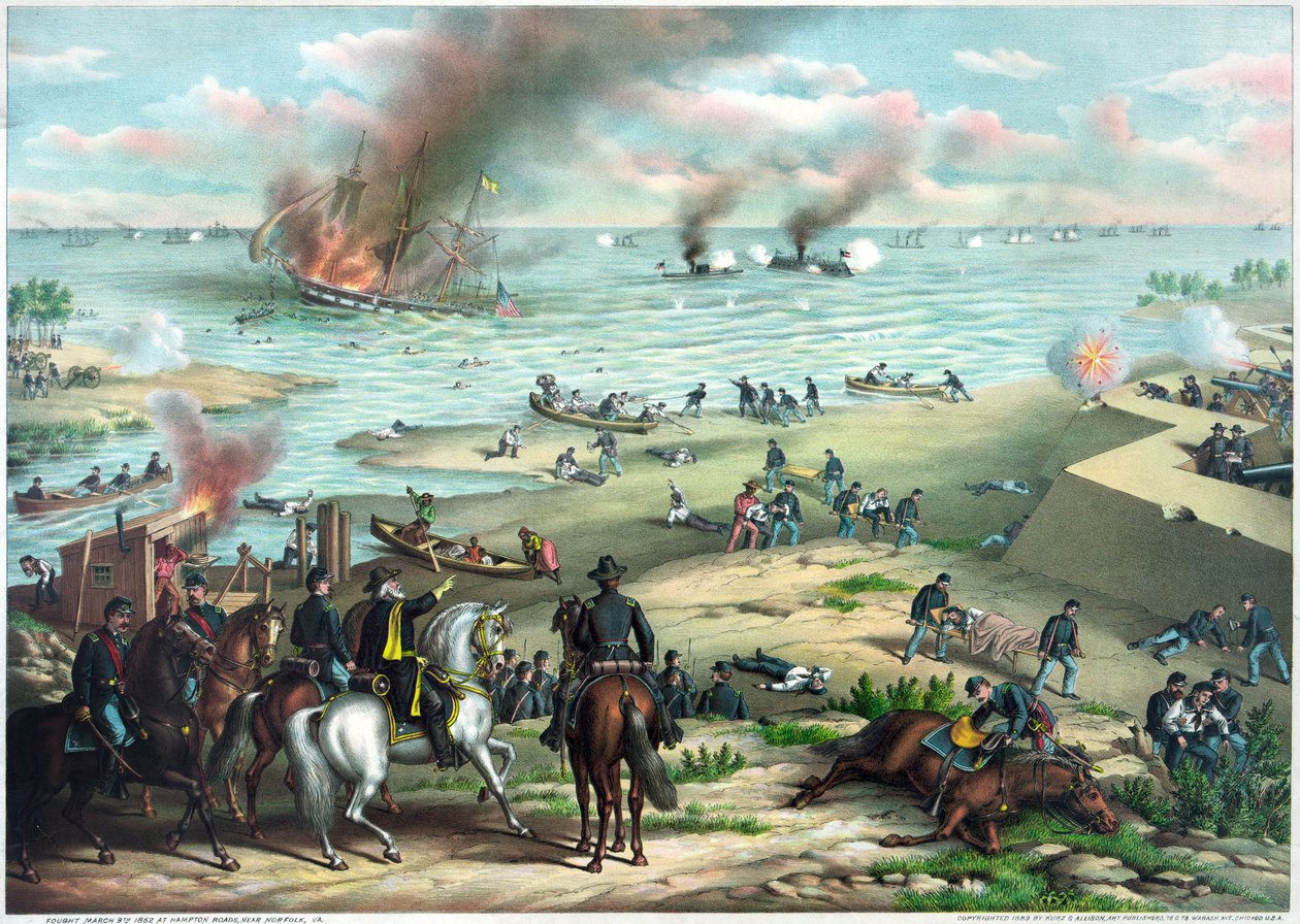 Guerra Civil Americana (1861-1865): Batalha de Hampton Roads 8-9 de março de Kurz and Allison