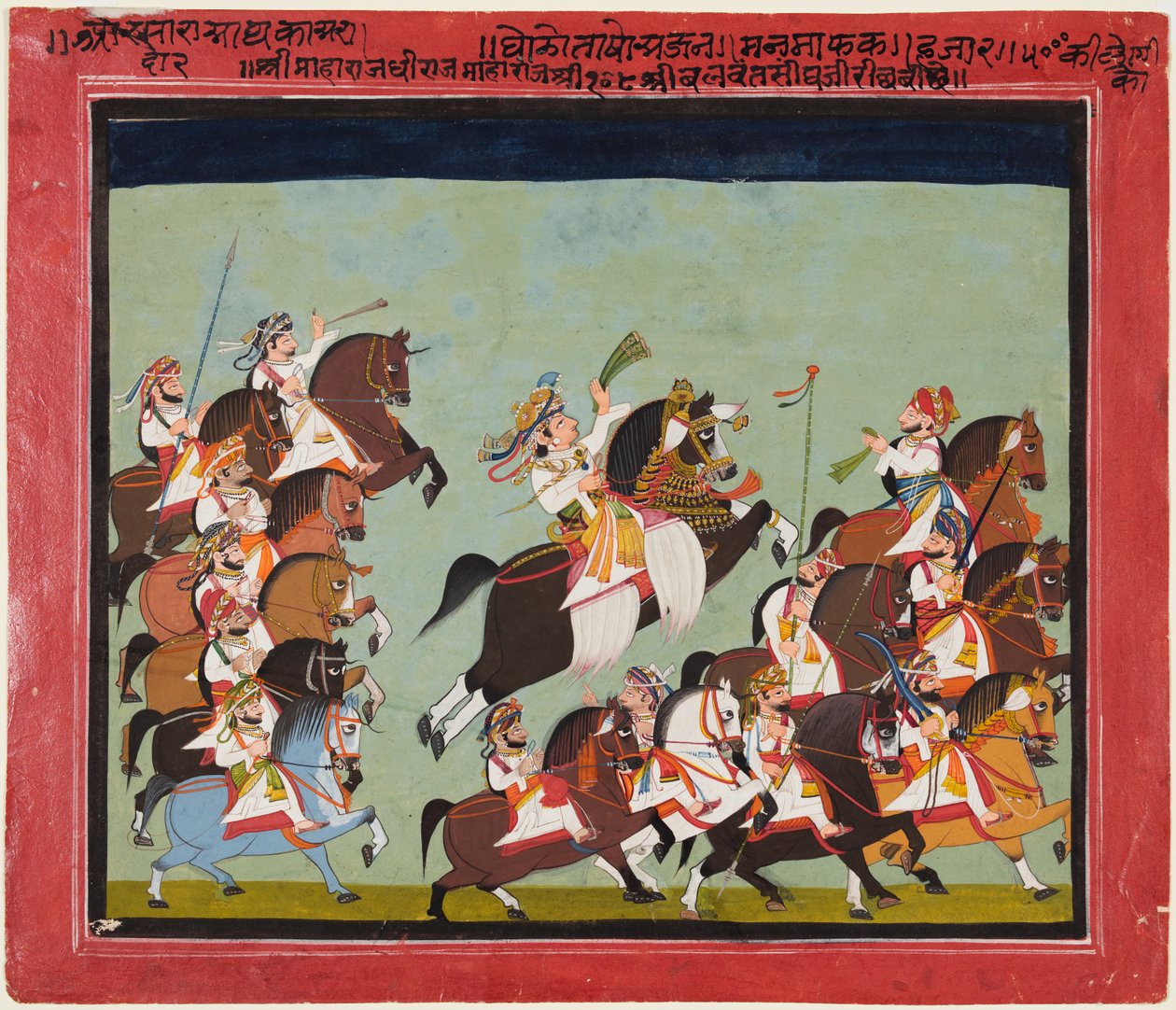 Maharaja Balwant Singh de Ratlam em procissão com seus parentes e cortesãos, 1825. de Kushala