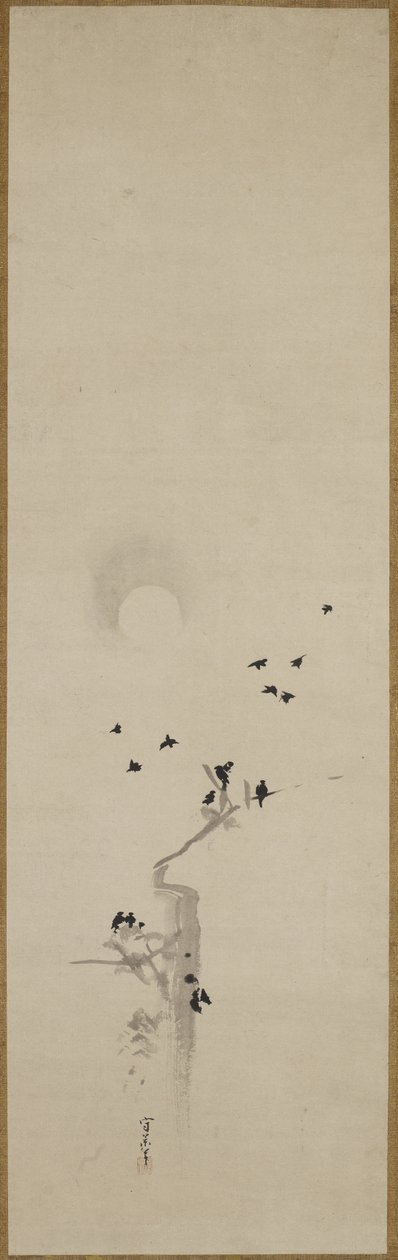 Um bando de corvos, c.1690-1700 (tinta no papel) de Kusumi Morikage Kusumi Morikage