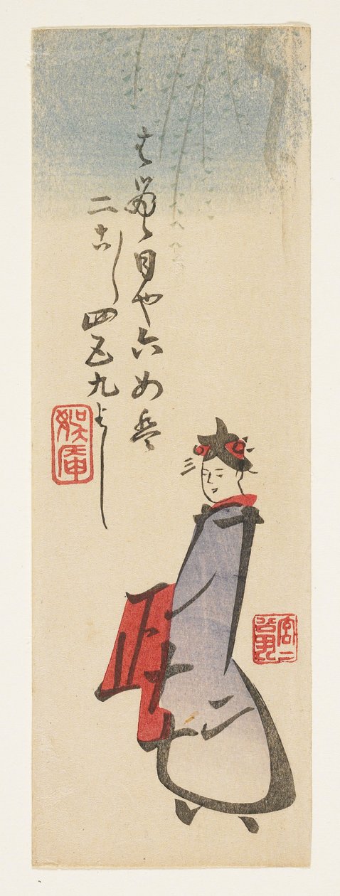 Beleza debaixo de uma árvore de salgueiro, c.1865-67 (impressão de woodblock de cor) de Kuyshsai