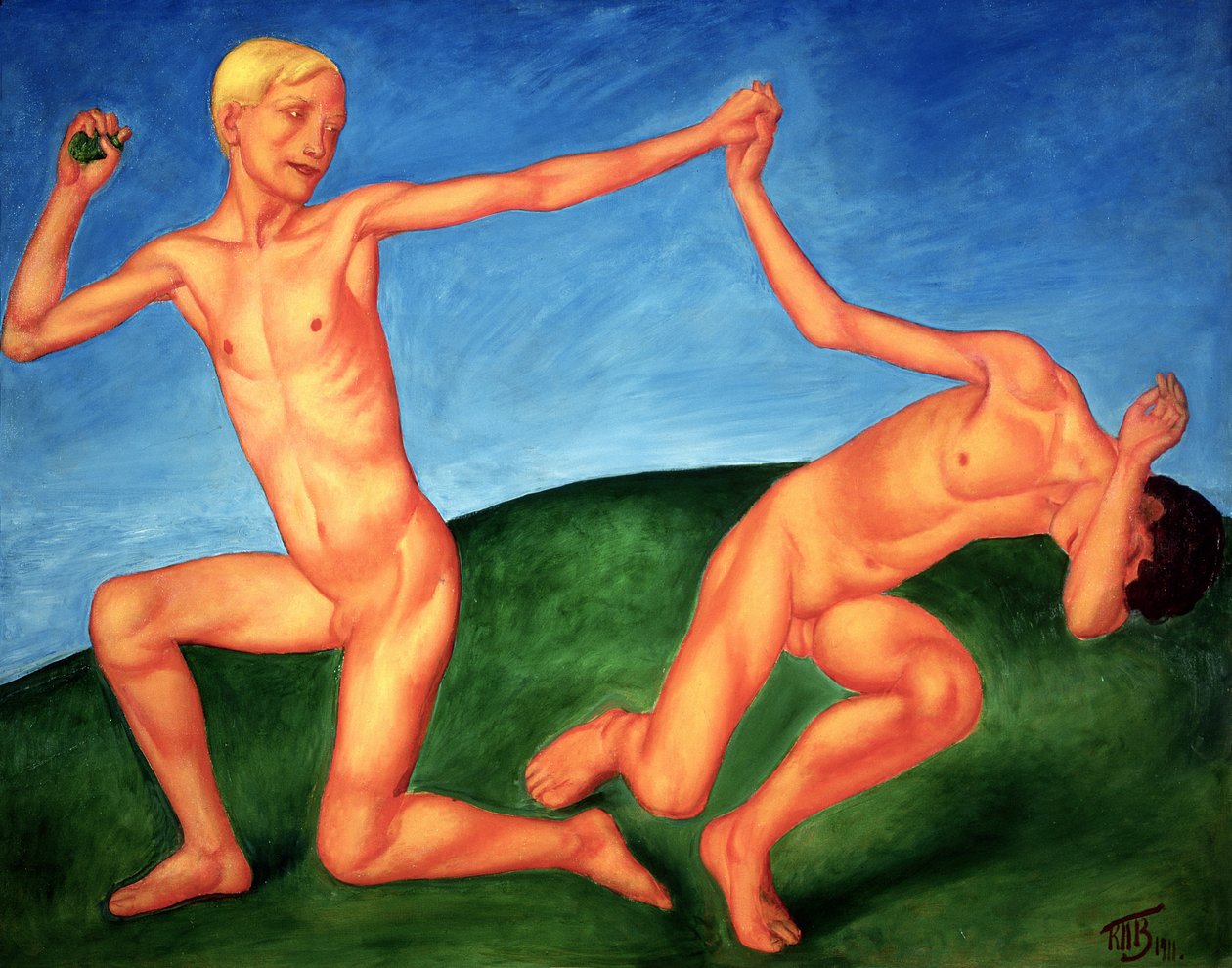 Os meninos jogando, 1911 de Kuzma Sergeevich Petrov Vodkin