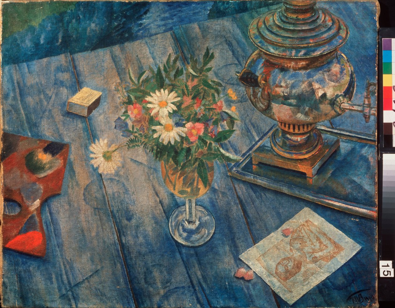 Natureza morte avec samovar. Peinture de Kuzma Sergeyevich Petrov Vodkin (Petrov-Vodkin) (Kouzma Petrov Vodkine) (Petrov-Vodkine) (1878-1939), huile sur toile. de Kuzma Sergeevich Petrov Vodkin
