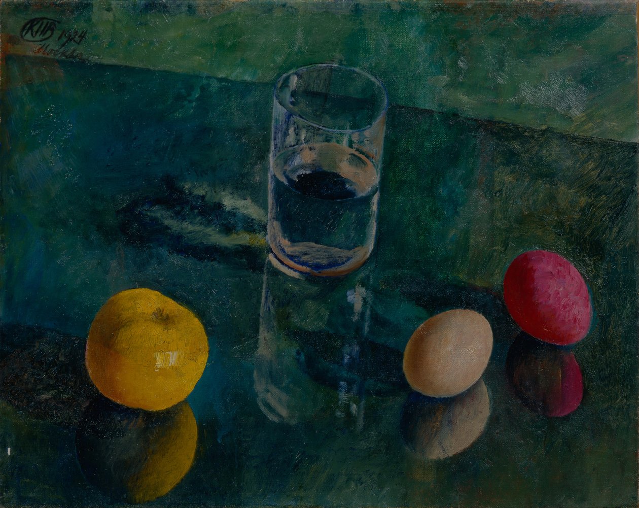 Ainda vida contra um fundo verde, 1924 de Kuzma Sergeevich Petrov Vodkin
