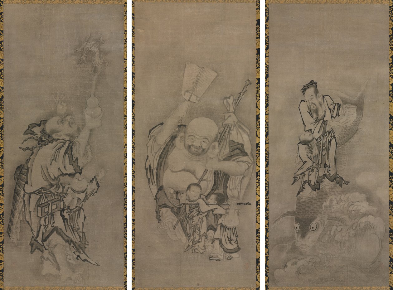 Hotei com Imortais Daoístas de Kyūseki Tomonobu