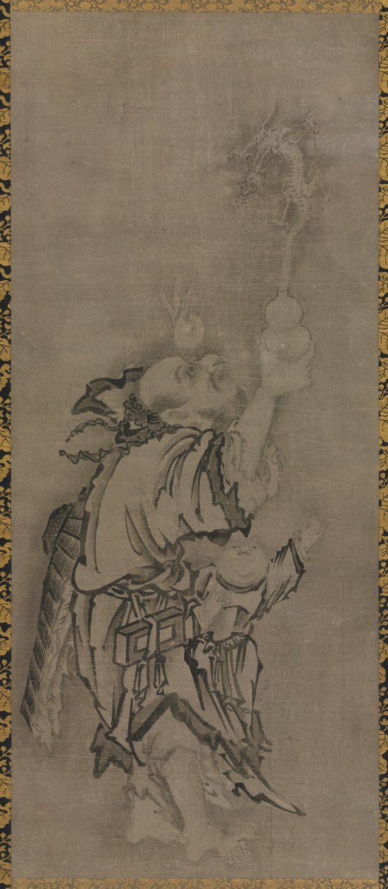 Hotei com Daoist Immortals: Immortal com Cabaça e Dragão de Kyūseki Tomonobu