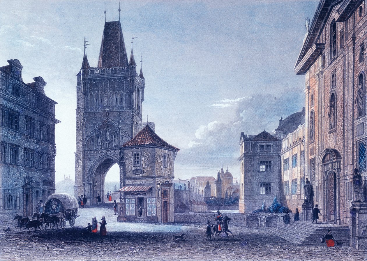 Torre da Ponte da Cidade Velha, c.1840 (gravura em aço colorido) de L. and Poppel, J. Lange