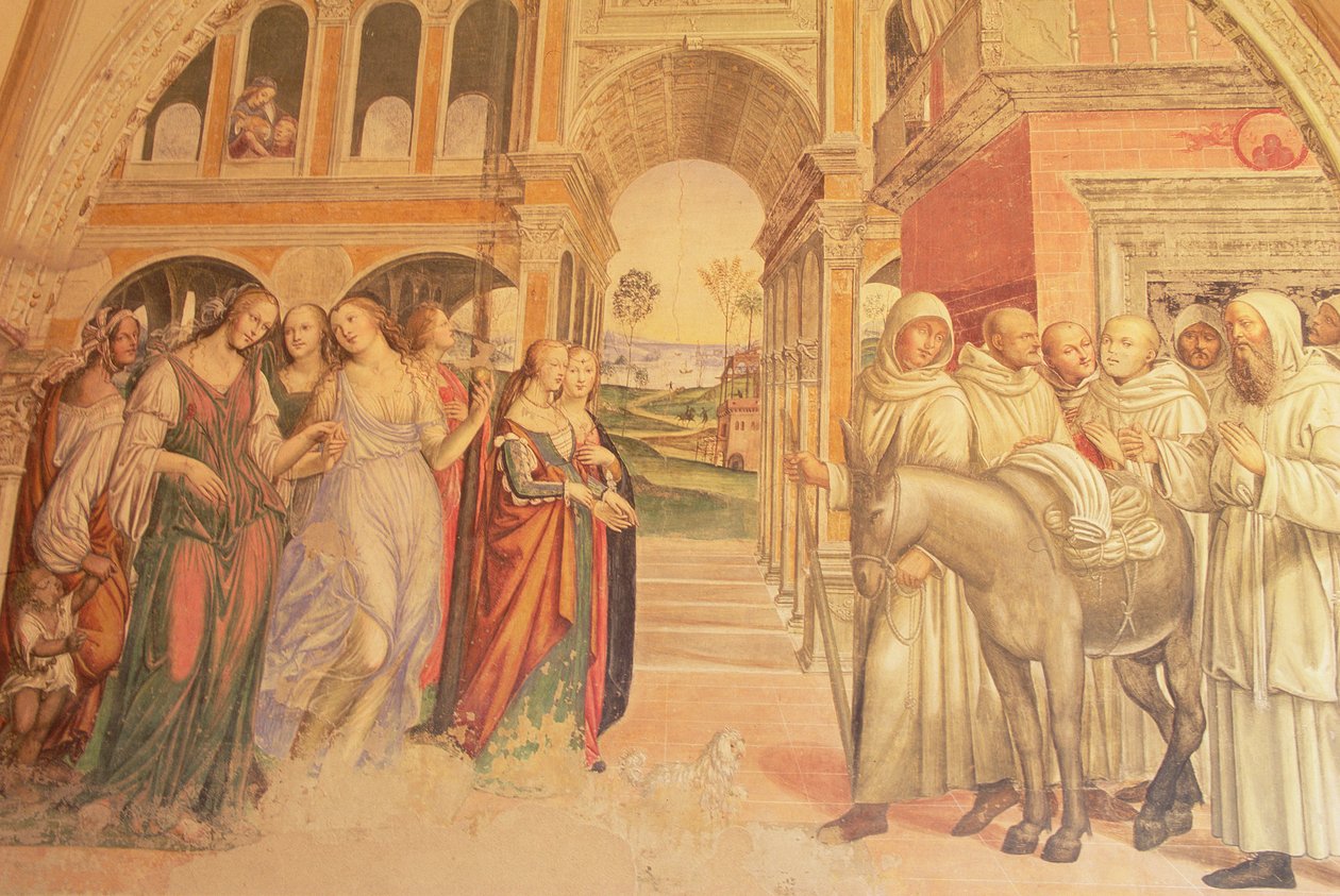 Florent envia mulheres soltas ao mosteiro, da Vida de São Bento, 1497-98 de L. and Sodoma, G. Signorelli