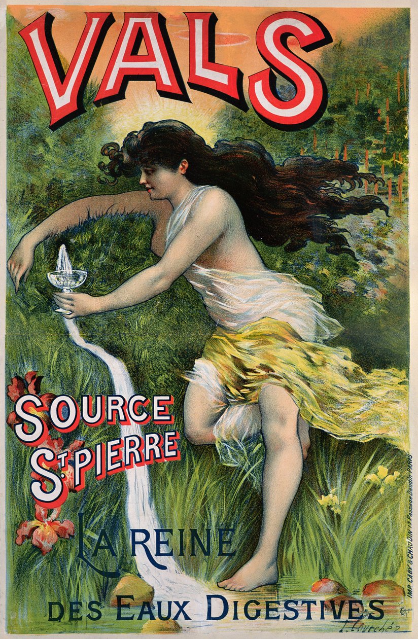 Poster publicidade Fonte St. Pierre, eau de Vals, água mineral natural de L. Courchez