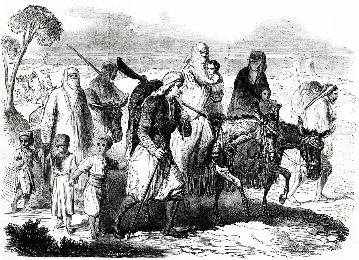 Cristãos de Damasco emigraram para Beirute, ilustração do Le Monde Illustré, 24 de novembro de 1860 de L. Dumont