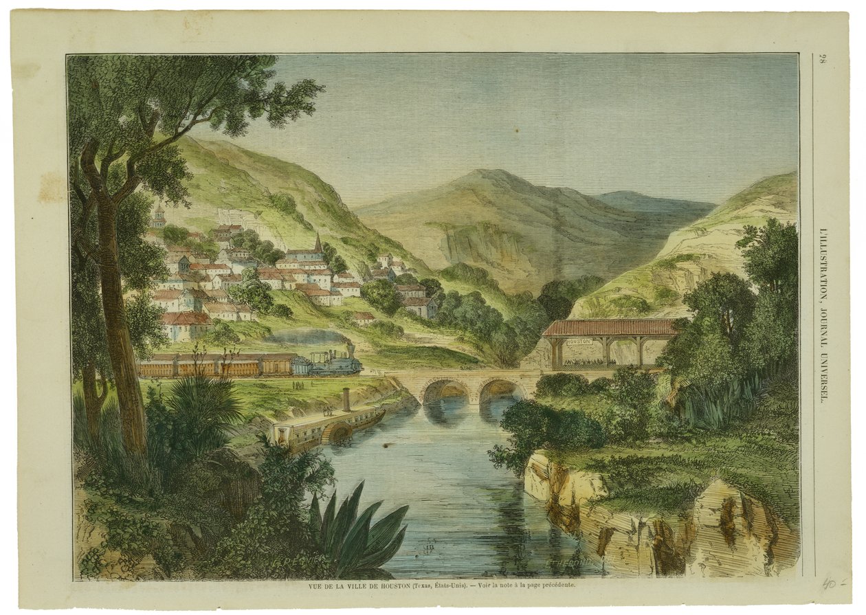 Vue de la Ville de Houston, c. 1855-1865 (gravura em madeira colorida à mão em papel de polpa de madeira de teca) de L. after Regnier