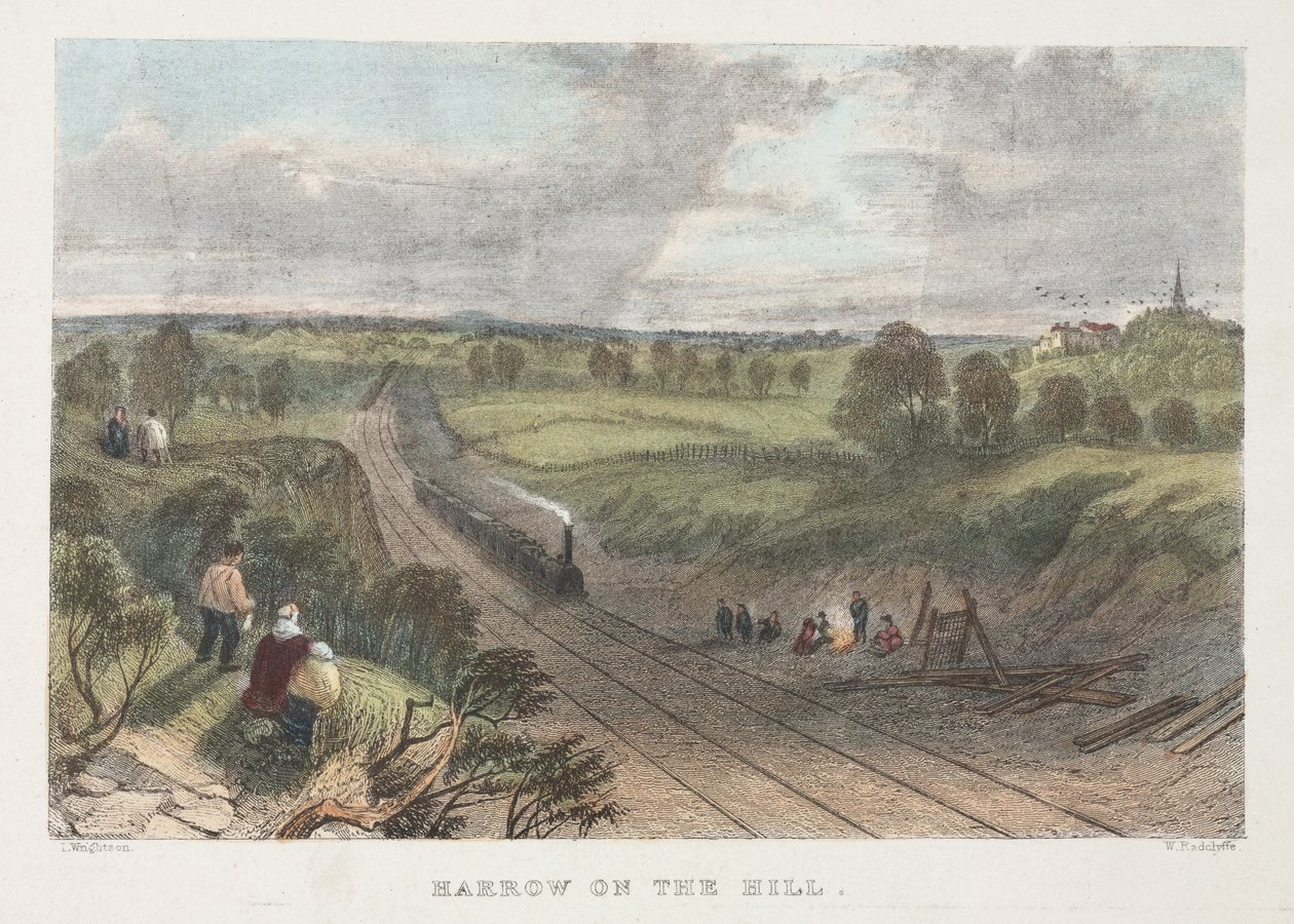 Harrow on the Hill, gravado por W. Radclyffe de L. after Wrightson