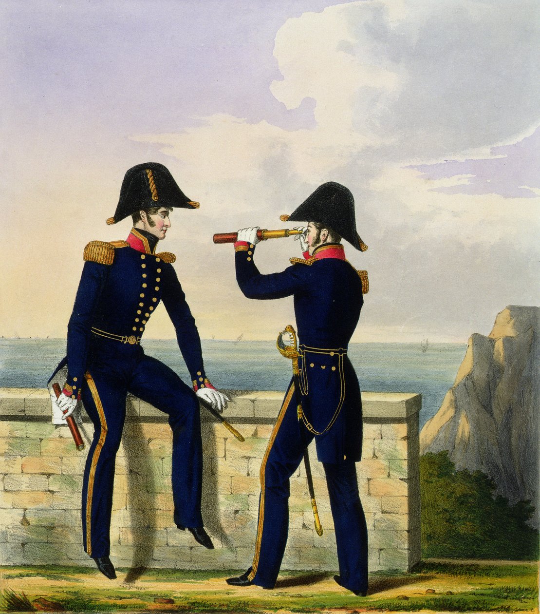 Tenentes, prato 1 de &39;Traje da Marinha Real e Marinha&39;, gravado pelos artistas, c.1830-37 (litografia a cores) de L. and Eschauzier, St. Mansion