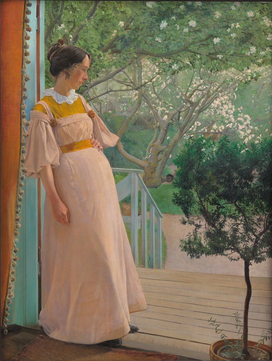 Nas janelas francesas. A esposa do artista de Laurits Andersen Ring