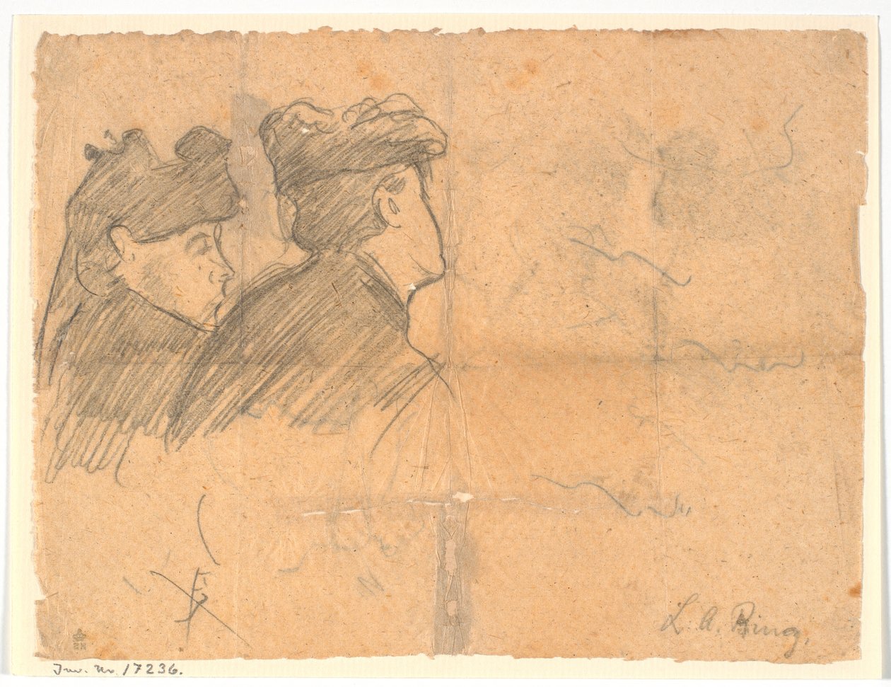 Estudo de perfil de duas cabeças femininas com chapéu de Laurits Andersen Ring