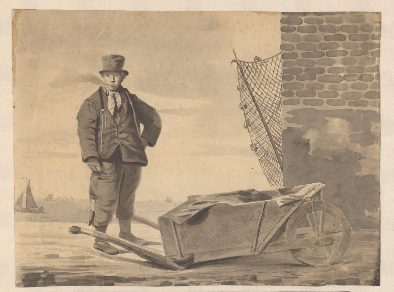 Pescador de fumar com carrinho de mão de L.F.H. Andrau