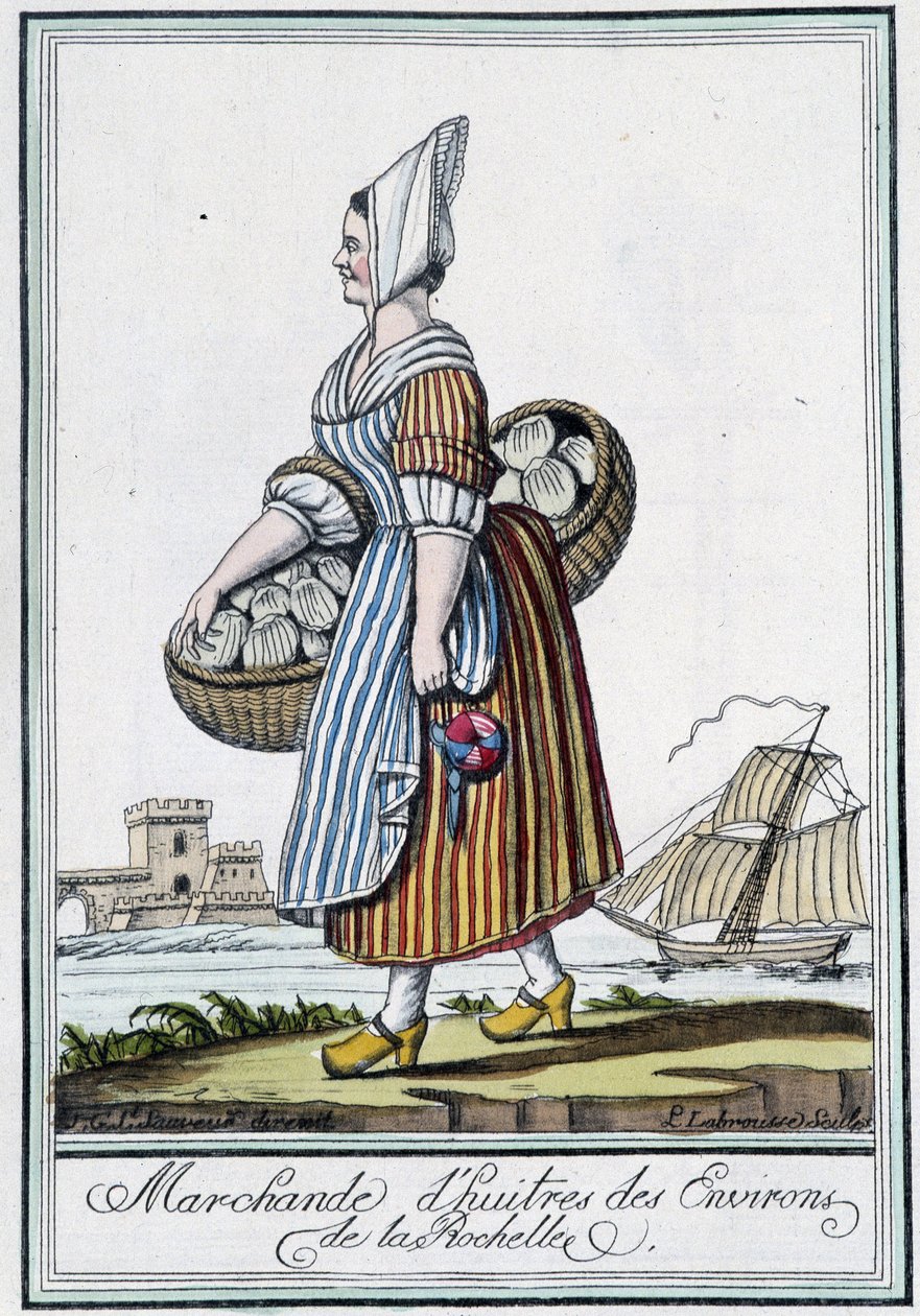 Comerciante de oyitres dos arredores de La Rochelle (Charente Maritime) - na "Encyclopédie des voyages" de J. Grasset St Sauveur, Deron, Paris de L.F. Labrousse