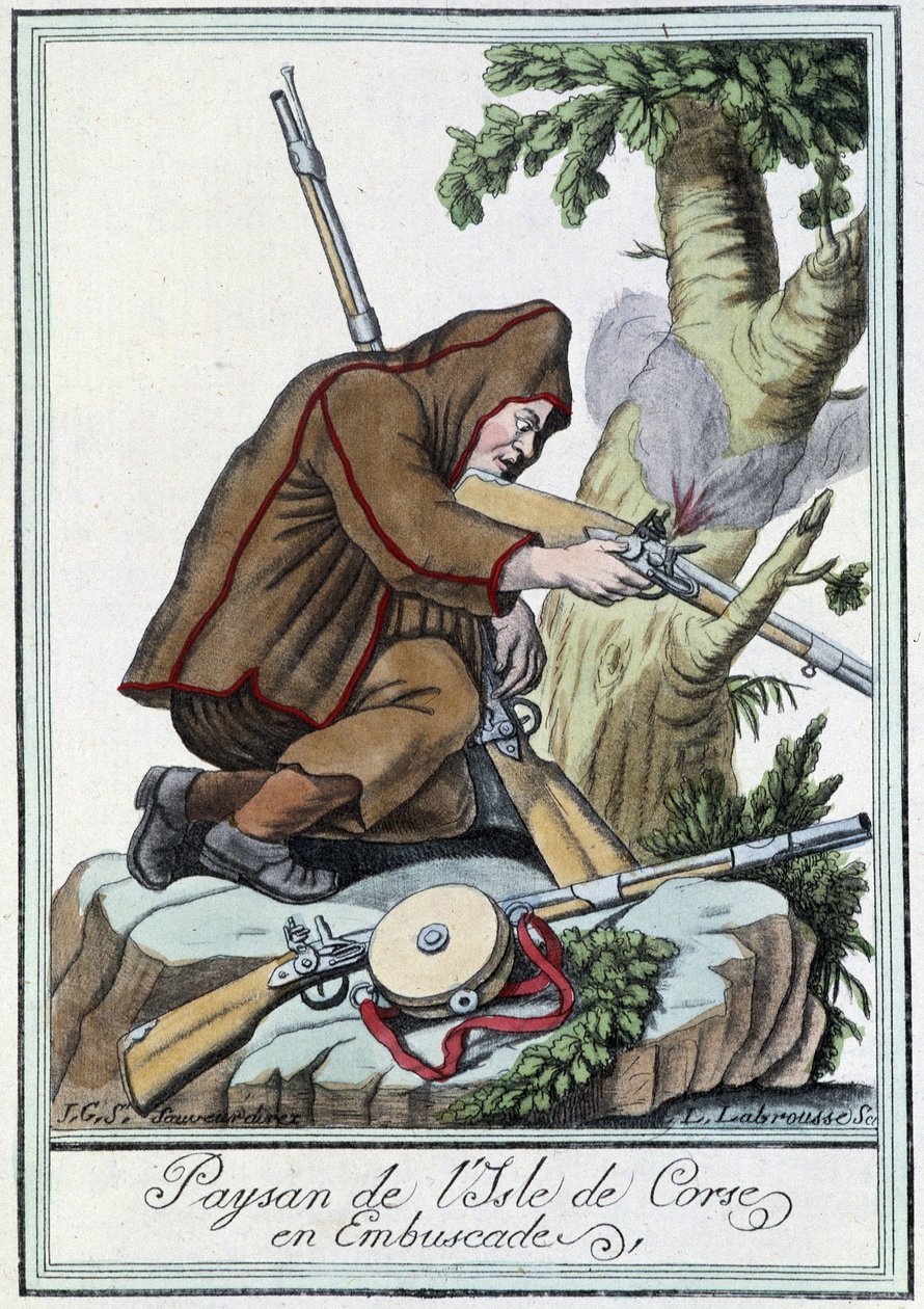 Camponês da Ilha da Córsega em emboscadas - na "Encyclopédie des voyages" de J. Grasset St Sauveur, Deron, Paris de L.F. Labrousse
