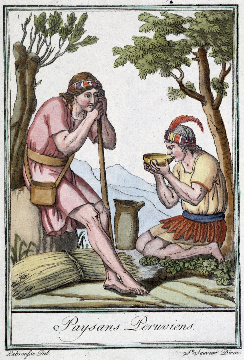 Perudian Peasants - na "Encyclopedia of Travels" de J. Grasset St Sauveur, ed. Paris de L.F. Labrousse