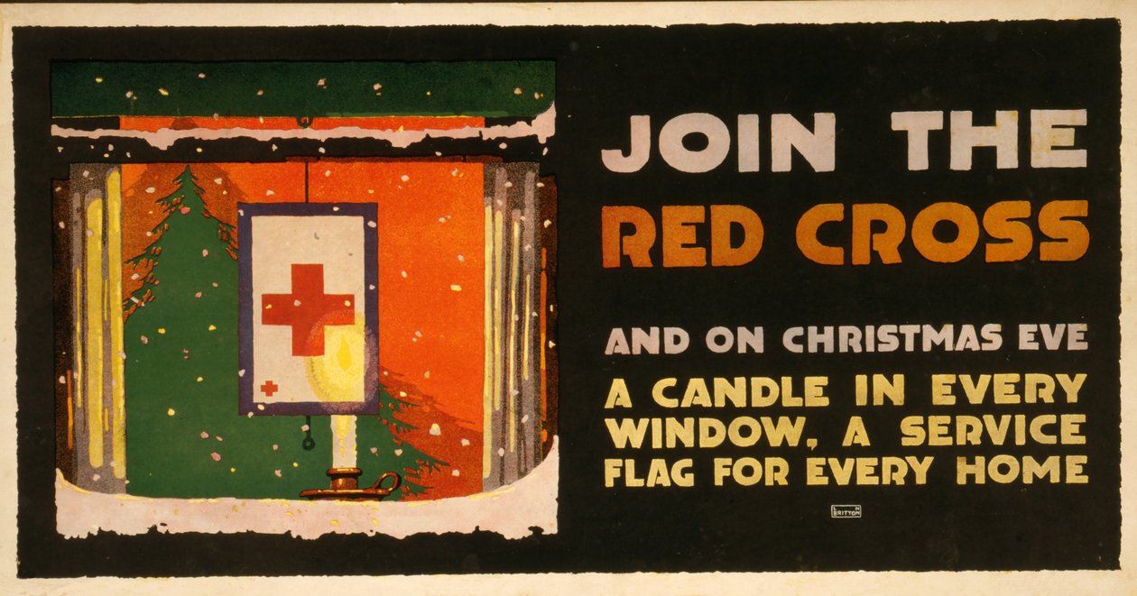 Poster Fundraising do Natal para o bar da cruz vermelha. 1917-18 de L.N. Britton