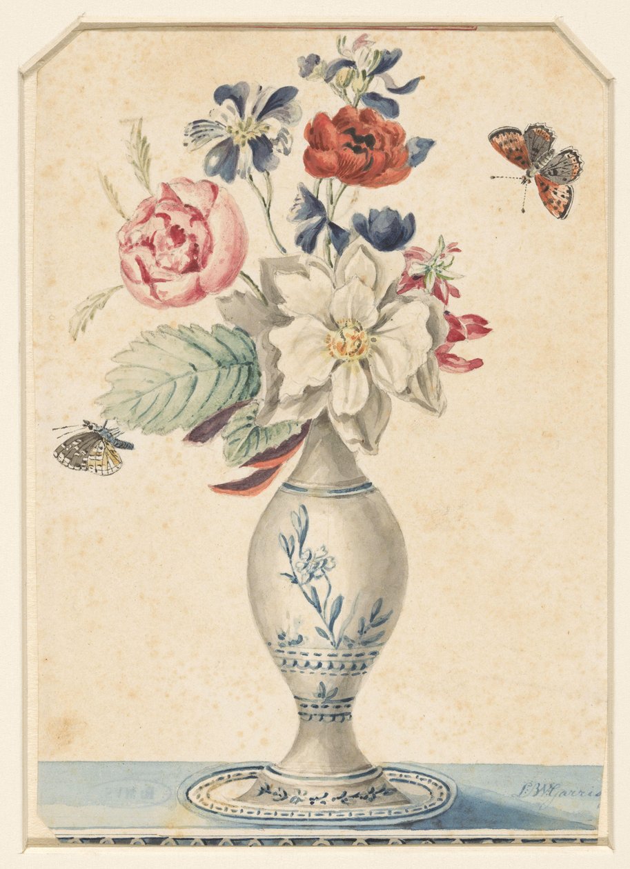 Vaso com flores e uma borboleta cinzenta-amarelada de L.W. Garrison