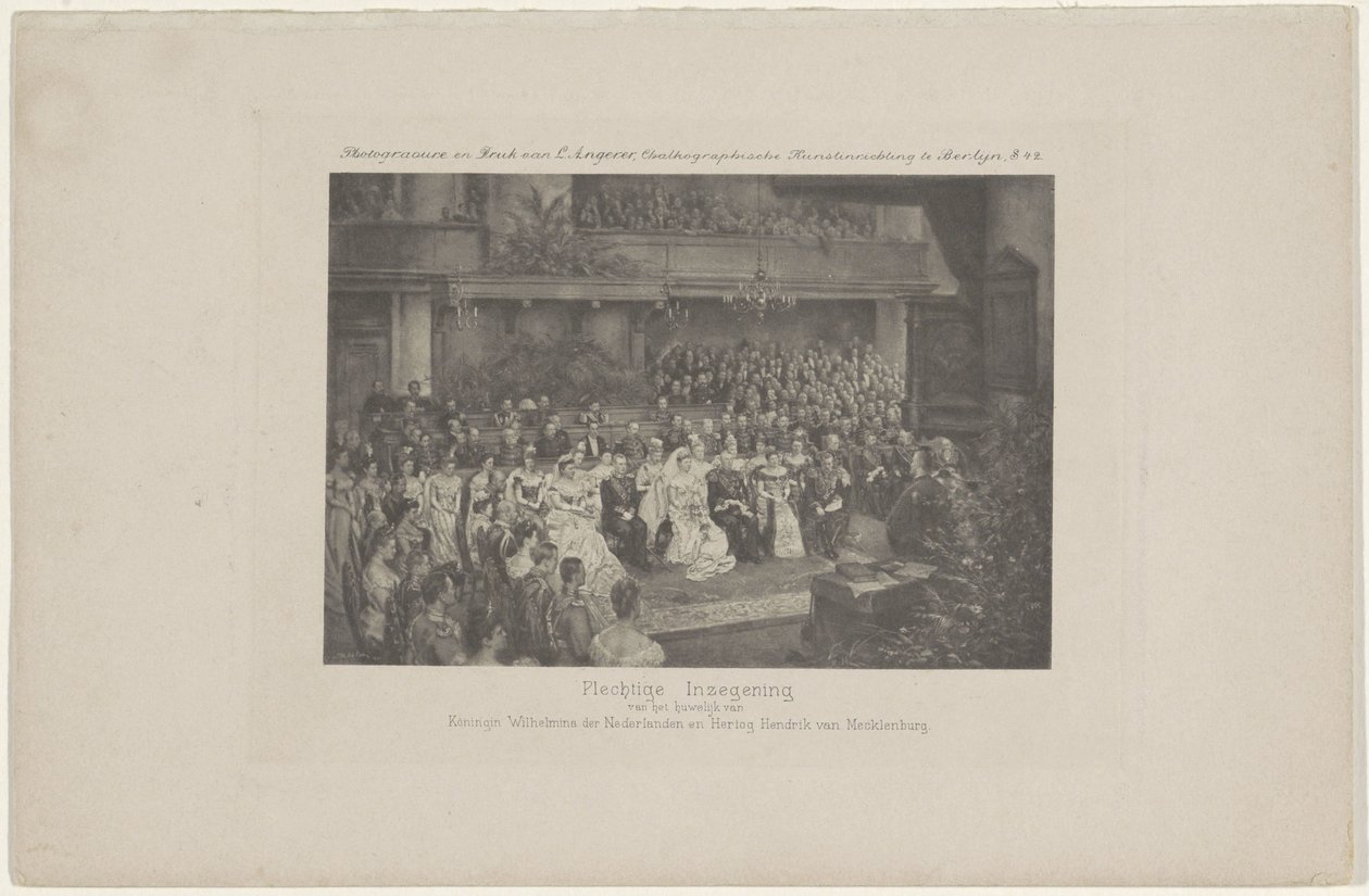 Solenização do casamento da Rainha Wilhelmina dos Países Baixos e do Príncipe Henrique, 1901
Solenização do casamento da Rainha Wilhelmina dos Países Baixos e do Duque Henry de Mecklenburg (título sobre o objecto) de L. Angerer