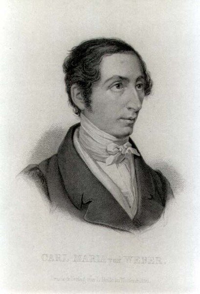 Retrato de Carl Maria von Weber (1786-1826) Compositor alemão (gravura) (foto a p/b) de L. Holle