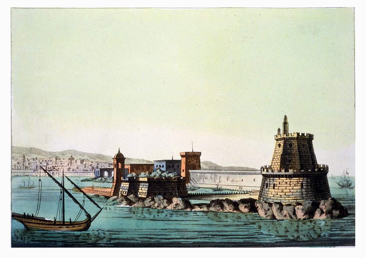 O porto e toupeira em Argel, placa 69 de &39;Le Costume Ancien et Moderne&39; por Jules Ferrario, gravado por Gaetano Zanson (1771-1816) publicado c.1820s-30s de L. Rossi