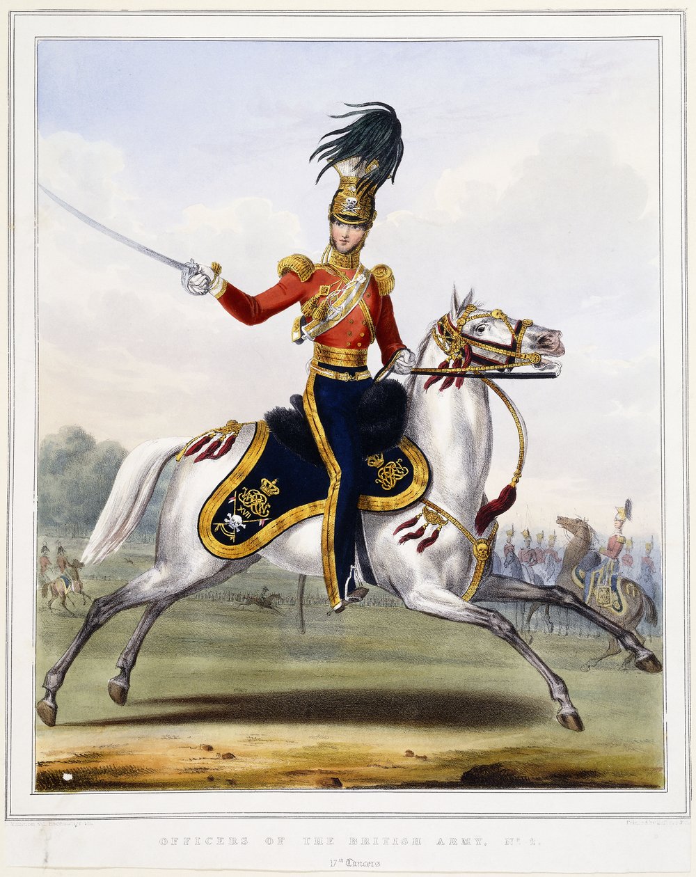 Um oficial dos 17os Lancers a cavalo, 1833-1836 de L. and Eschauzier Mansion