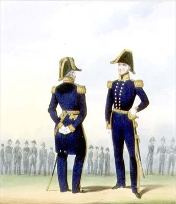 Oficiais de Bandeira, placa 4 de "Traje da Marinha Real e Marinha", gravada pelos artistas, c.1830-37 (cor litho) de L. and Eschauzier St. Mansion